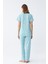 Akbeniz Kadın Buz Mavisi Yıldız Desenli Önden Düğmeli Pijama Takımı 6