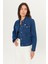 %100 Pamuk Regular Fit Normal Kesim Desenli Mavi Denim Jean Ceket 2