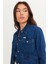 %100 Pamuk Regular Fit Normal Kesim Desenli Mavi Denim Jean Ceket 4