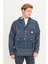 %100 Pamuk Relaxed Fit Geniş Kesim Kapüşonlu Koyu Mavi Denim Jean Ceket 2