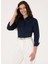 Slim Fit Gömlek Yaka Lacivert Kadın Gömlek SALY025Y 1