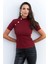 Kadın Bordo Düğme Aksesuarlı Kaşkorse Bluz EY2560 1