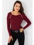 Kadın Bordo Düğme Aksesuarlı Kaşkorse Bluz EY2945 1