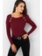 Kadın Bordo Düğme Aksesuarlı Kaşkorse Bluz EY2945 3