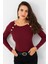 Kadın Bordo Düğme Aksesuarlı Kaşkorse Bluz EY2945 4