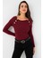 Kadın Bordo Düğme Aksesuarlı Kaşkorse Bluz EY2945 5