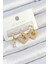 Pirinç Zirkon Taşlı Kare Model Gold Renk 3'lü Çift Kadın Küpe Set - TJ-BKP10821 1