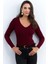 Kadın Bordo V Yaka Triko Bluz YV284 1