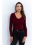 Kadın Bordo V Yaka Triko Bluz YV284 3