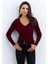 Kadın Bordo V Yaka Triko Bluz YV284 4
