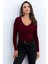 Kadın Bordo V Yaka Triko Bluz YV284 5