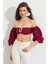 Kadın Bordo Balon Kol Crop Bluz ROP111 1