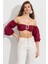 Kadın Bordo Balon Kol Crop Bluz ROP111 3