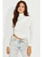 Kadın Beyaz Drapeli Bluz LPP1226 4
