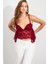 Kadın Bordo Askılı Dantel Crop Bluz MTK13458 1