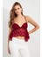 Kadın Bordo Askılı Dantel Crop Bluz MTK13458 2