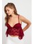 Kadın Bordo Askılı Dantel Crop Bluz MTK13458 3