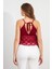 Kadın Bordo Askılı Dantel Crop Bluz MTK13458 5
