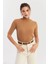 Kadın Camel Yarım Balıkçı Triko Bluz YV287 1
