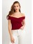 Kadın Bordo Madonna Yaka Crop Bluz VA101 1