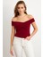 Kadın Bordo Madonna Yaka Crop Bluz VA101 2