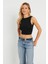Kadın Sırt Bağlamalı Crop Bluz Siyah EY2733 4