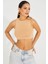 Kadın Camel Triko Crop Triko Bluz KZ2447 1