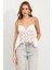 Kadın Beyaz Askılı Dantel Crop Bluz MTK13458 2