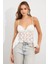 Kadın Beyaz Askılı Dantel Crop Bluz MTK13458 3