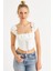 Kadın Ekru Kuş Gözlü Crop Bluz YEL221128 2