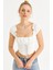 Kadın Ekru Kuş Gözlü Crop Bluz YEL221128 3