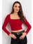 Kadın Bordo Kare Yaka Crop Bluz ELT2586 1