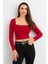 Kadın Bordo Kare Yaka Crop Bluz ELT2586 2