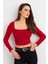 Kadın Bordo Kare Yaka Crop Bluz ELT2586 3