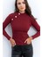 Kadın Bordo Düğme Aksesuarlı Kaşkorse Bluz EY2579 3