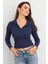 Kadın Lacivert Polo Yaka Kaşkorse Bluz LON3006 5