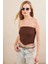 Kadın Kahverengi Straplez Triko Crop Bluz ZH049 1