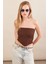 Kadın Kahverengi Straplez Triko Crop Bluz ZH049 2