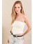 Kadın Ekru Straplez Triko Crop Bluz ZH049 1
