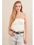 Kadın Ekru Straplez Triko Crop Bluz ZH049 2
