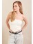 Kadın Ekru Straplez Triko Crop Bluz ZH049 4
