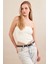 Kadın Ekru Straplez Triko Crop Bluz ZH049 5