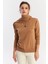 Kadın Camel Şal Aksesuarlı Triko Bluz YV286 4