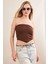 Kadın Kahverengi Straplez Triko Crop Bluz ZH049 3