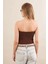 Kadın Kahverengi Straplez Triko Crop Bluz ZH049 5