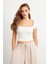 Kadın Ekru Kontrast Dikişli Bluz RX451 2