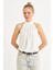 Kadın Ekru Halter Yaka Desenli Bluz LPP1273 1