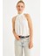 Kadın Ekru Halter Yaka Desenli Bluz LPP1273 2