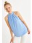 Kadın Mavi Halter Yaka Desenli Bluz LPP1273 2