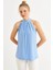 Kadın Mavi Halter Yaka Desenli Bluz LPP1273 3